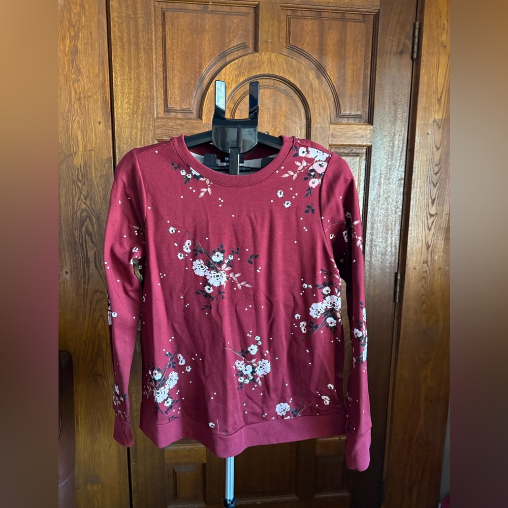 Torrid Red Floral Ponte Crew Neck Sweatshirt Size 00